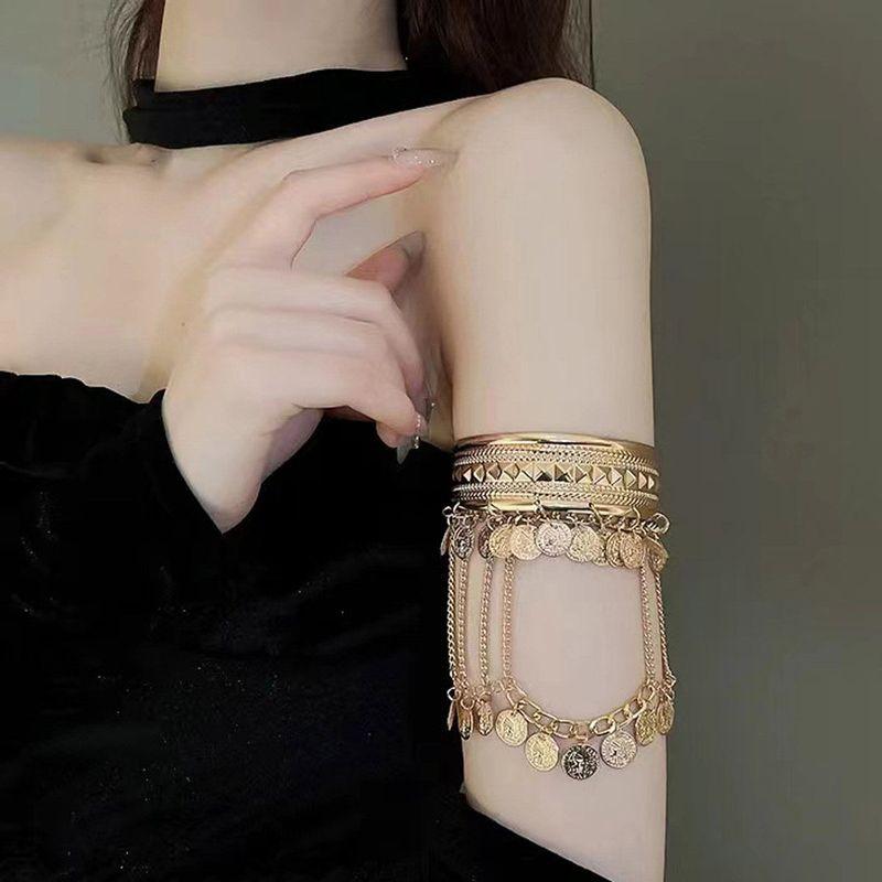 European and American National Style Tassel Coin Open-Ended Bracelet Arm Bracelet Fashion Stylish Metal Armband Praise Niche Style Photo