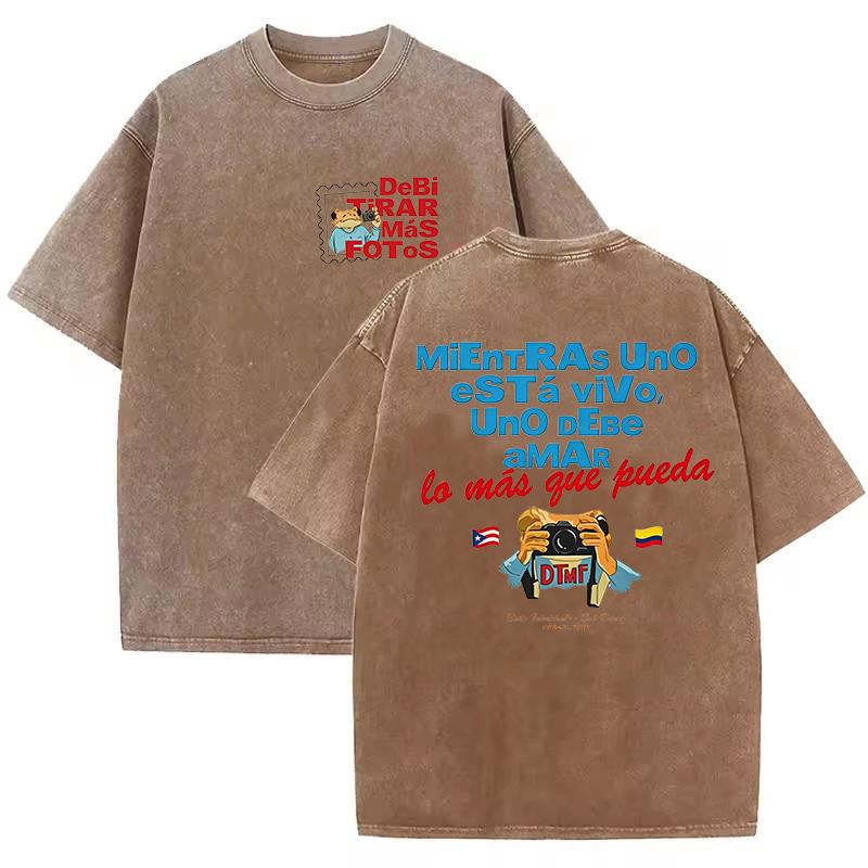 T-shirt alla moda Hip Hop Rapper Bad Bunny Cotone Lavato Vintage Debi Tirar Mas Fotos DTMF Abbigliamento Uomo