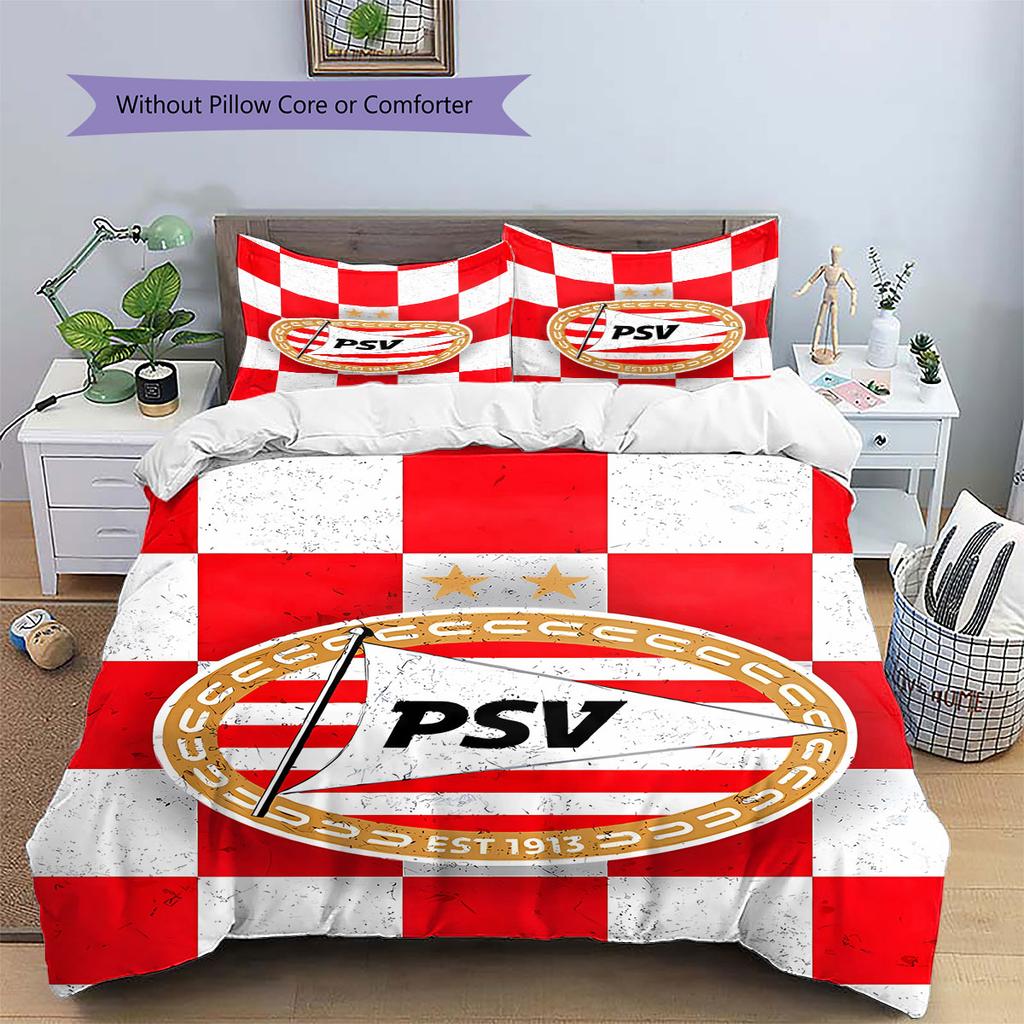 PSV Eindhoven Pattern Bedding,Quilt Set Quilt Cover Pillowcase Home Birthday Gift(1 * Duvet Cover + 2 * Pillowcase, Without Core)