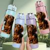 1PC Short Dachshund Puppy 750ml Color Plastic Sports Water Bottle Leakproof Flip Straw Lid Suitable for Sports Office Home Use