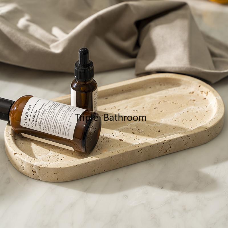 Travertine Bathroom Dresser and Kitchen Sink Tray Jewelry Makeup Perfume Storage Tray