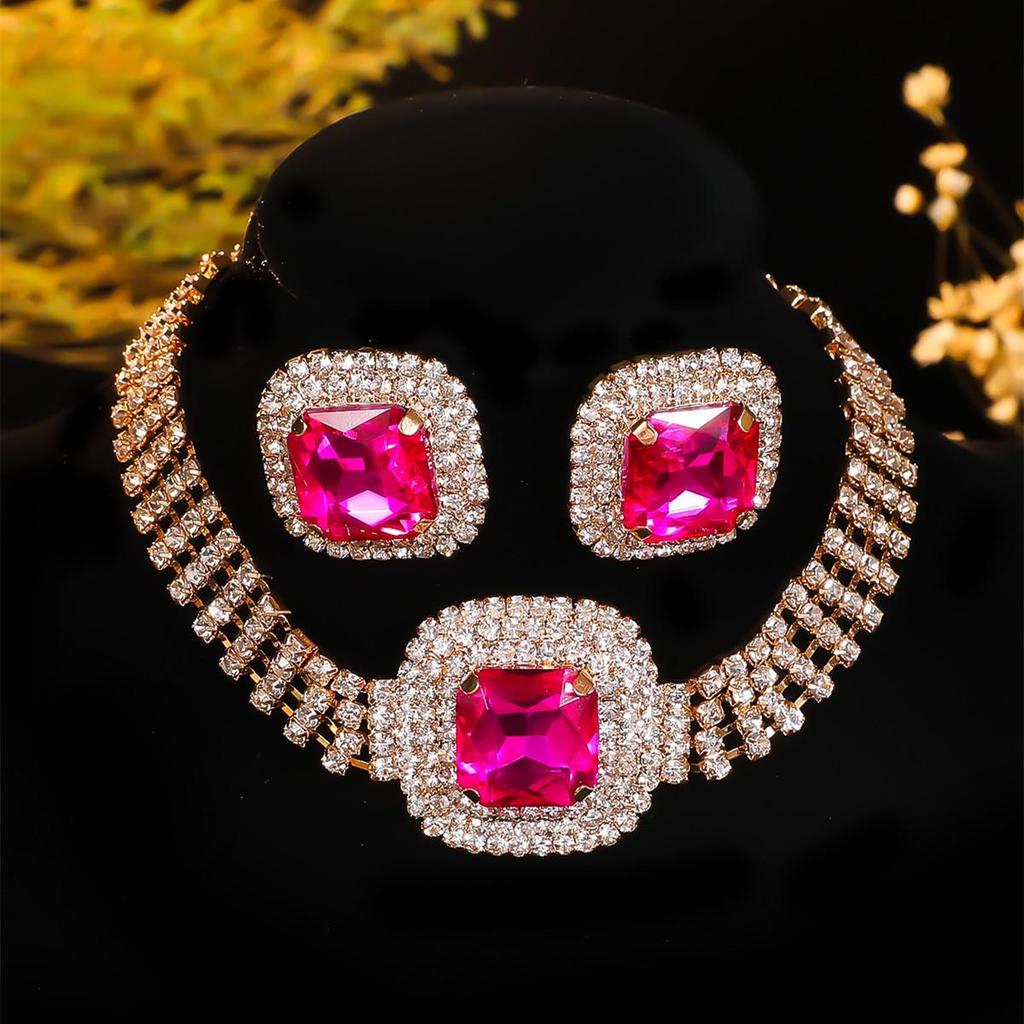 Luxury Rhinestone Necklace & Earrings Set for Women - Perfect Bridal Wedding Jewelry