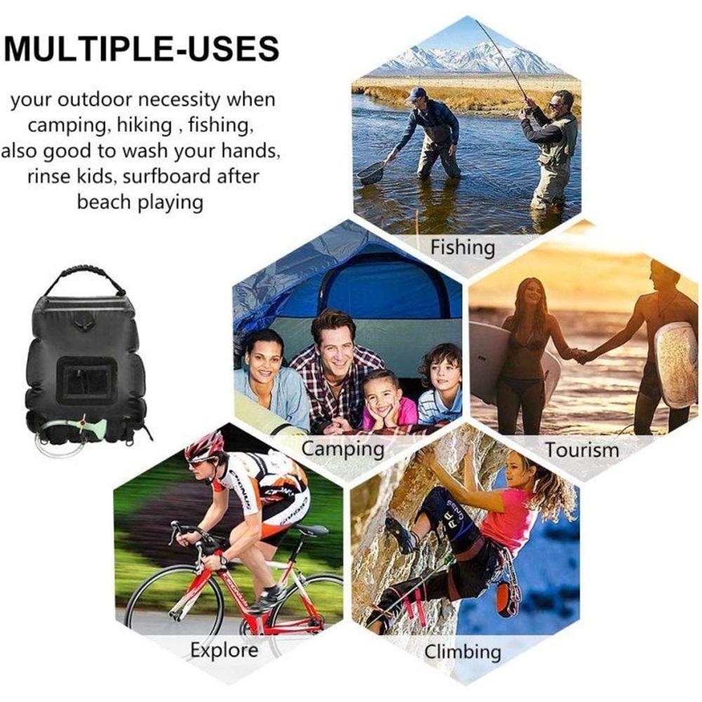 Solar Shower Bag,5 Gallons/20L Solar Heating Camping Shower Bag With Removable Hose And On-Off Switchable Shower Head