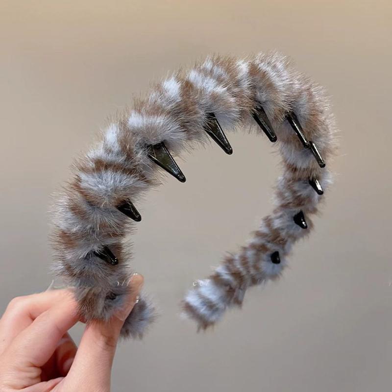 Women Girls Plush Widen Thicken Plush Sponge Hair Bands Faux Fur Padded Headbands Soft Fluffy Furry Hair Hoops Winter Headdress