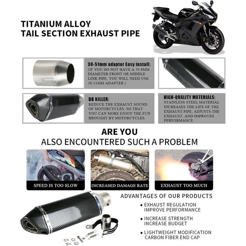 Exhaust Muffler Carbon Fiber 1.52 Inlet with Removable DB Killer for Street and Sport Motorcycles and Scooters Featuring 3851mm