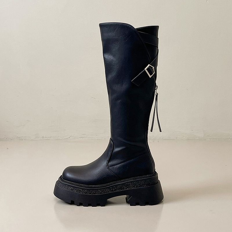 Soft sole not tired feet thick heel round head boots 2024 Internet celebrity new foreign style versatile fried street high value female knight boots