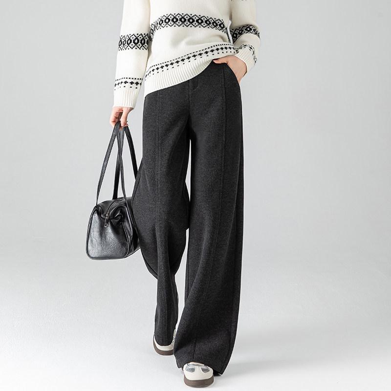 Women s Woolen High-Waisted Wide-Leg Pants - 2025 Autumn/Winter Collection, Slimming Draped Loose Fit 32