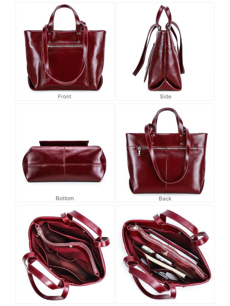 Women's Full-Grain Cowhide Large-Capacity Handbag - Genuine Leather, Business Commuting, 14-Inch Laptop Bag, Single-Shoulder Design.