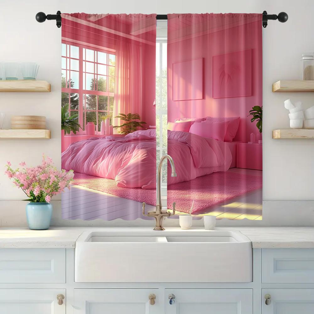 2 st, Fönsterdraperier Hot Pink Mångsidig Polyester, Utan Elektricitet Väggdekor Gäller för Heminredning