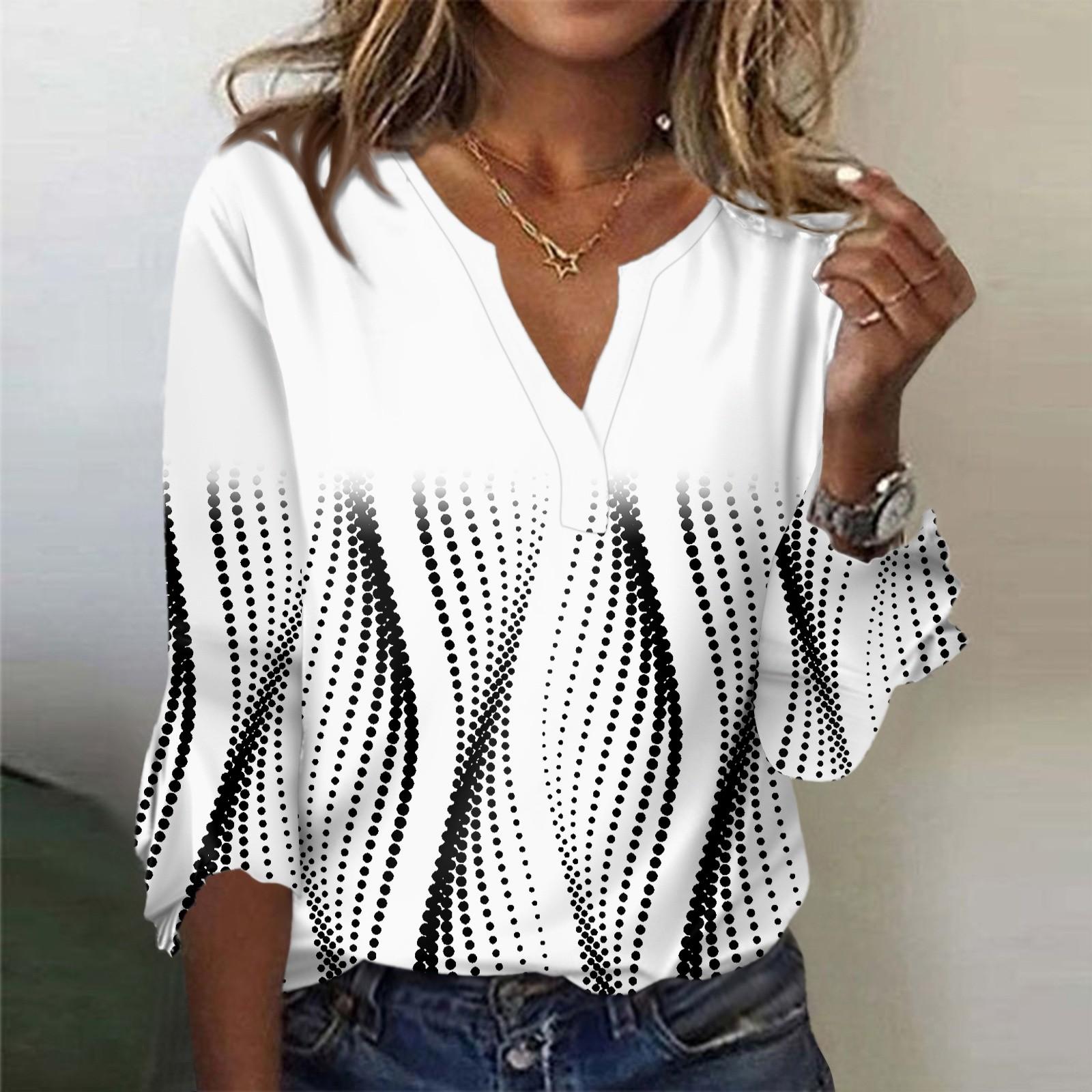 

Женский топ, свободные повседневные блузки с v-образным вырезом и принтом, футболка с рукавом 3/4 и колокольчиком XL белый
