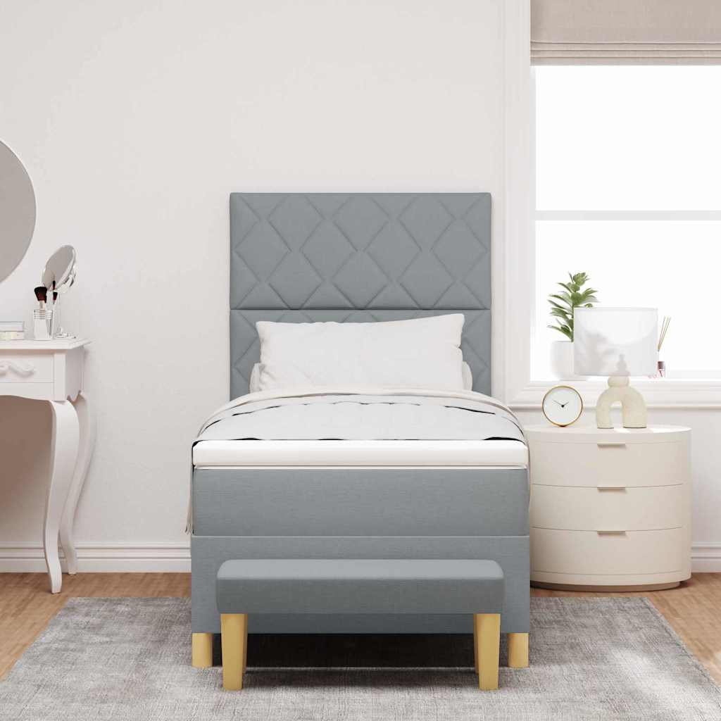 Box Spring Bed with Pillow Light Grey 200 x 100 cm Fabric