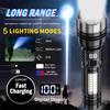 Rechargeable LED Flashlight 5 Modes Portable Handheld Emergency Light Super Bright Torch with COB Lights Includes USB Cable