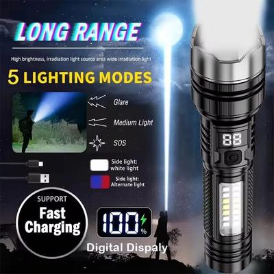 Wiederaufladbare LED-Taschenlampe 5 Modi Tragbare Handheld-Notleuchte Superhelle Taschenlampe mit COB-Leuchten Inklusive USB-Kabel