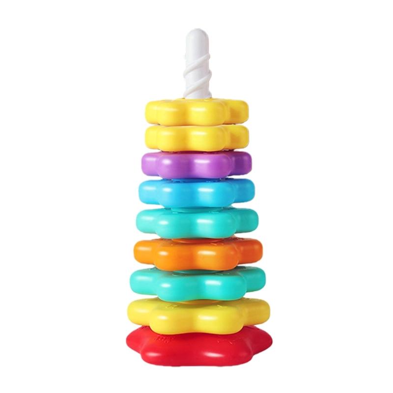 Interactive Rotating Stacking Tower Educational Toy for Toddler Motor Skill Building Colorful Color Sorting Activity Game