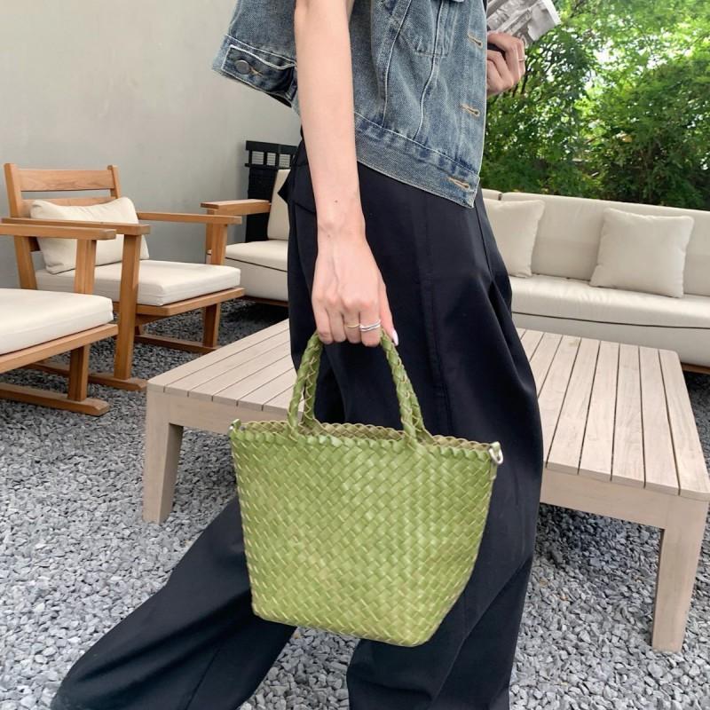 Handwoven Genuine Leather Tote Bag Women Large Capacity Casual Shoulder Handbag In Soft Full-Grain Cowhide