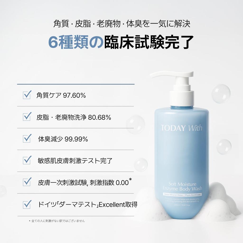 TODAY With Soft Moisture Body Wash 500ml Body soap with mild dead skin body hyaluronic for sensitive / enzymes, acidity, cells, odor, moisturizing,