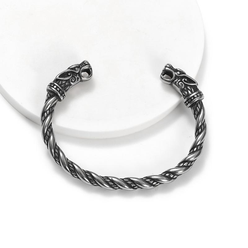 Viking Dragon Head Open Cuff Bracelet For Men Retro Norse Style Jewelry