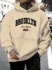 Men's Casual, Versatile and Fashion Hooded Sweatshirt with A BROOKLYN Letter Pattern A Warm Cozy Winter Hoodie for All Seasons