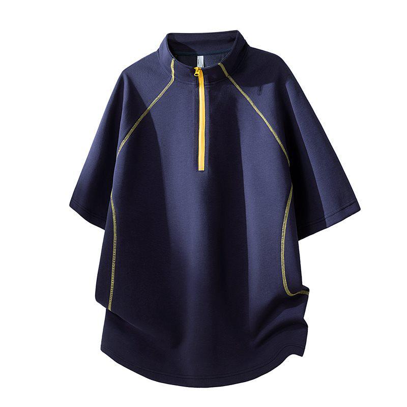 Golden Gun 2026 Summer Color Block Zip Half-Open Loose T-Shirt KF018 2XL