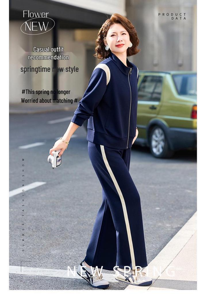 Mom's Casual Sportswear: Versatile Knit Top Two-Piece Set for Middle-Aged & Elderly Women - 2026 New Spring/Autumn Collection.