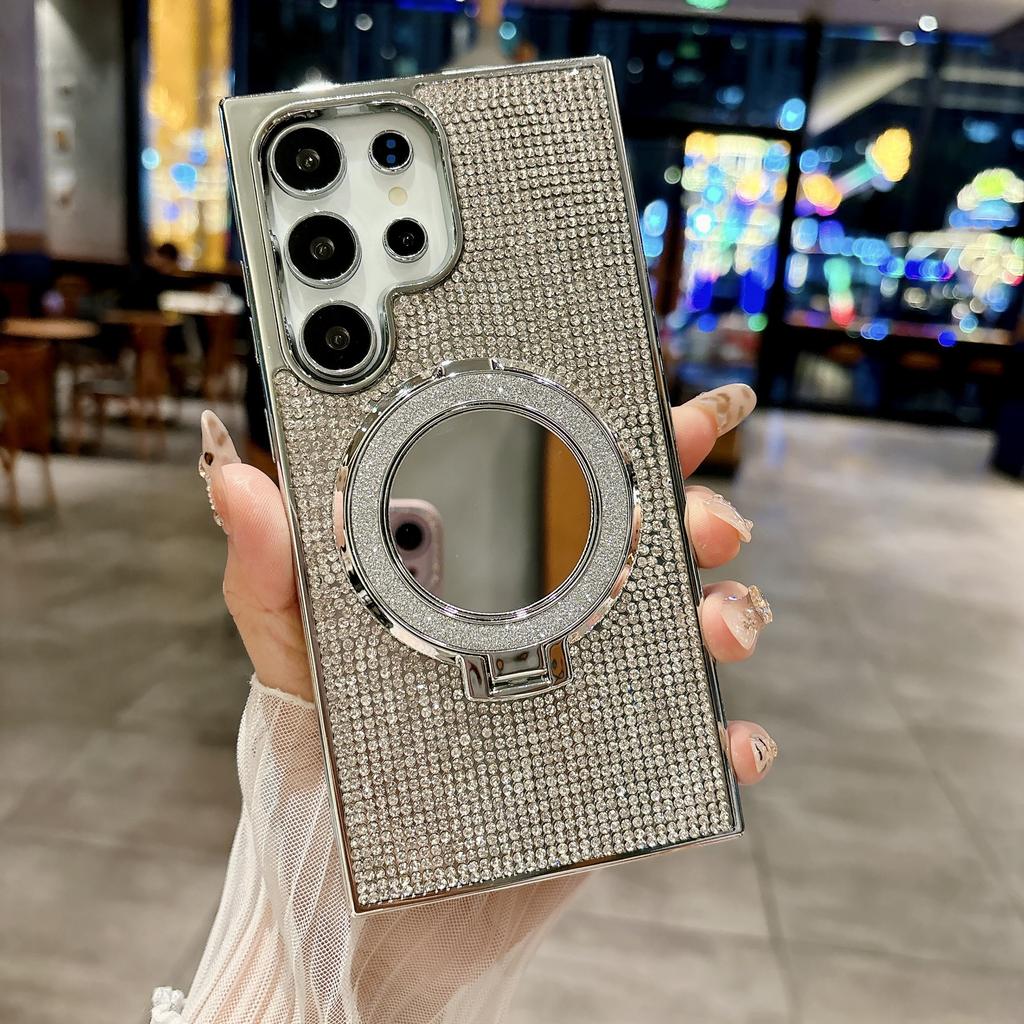 Diamond Glitter Mirror Phone Case For Samsung Galaxy S26 Ultra S23 S24 Ultra S25 Plus Magnetic Ring Stand Protector Cover