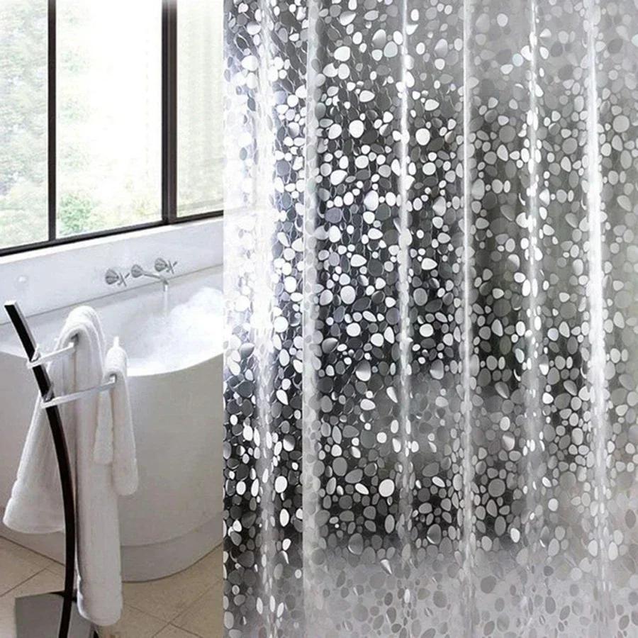 Hot Bathroom Shower Curtain Transparent Lining Waterproof Bathtub Bathing Cover PEVA Mildew Proof Cobblestone Curtain with Hooks