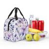 Light Purple Floral Pattern Insulated Lunch Bag for Women Children Portable Food Boxes Thermal Lunch Box Tote