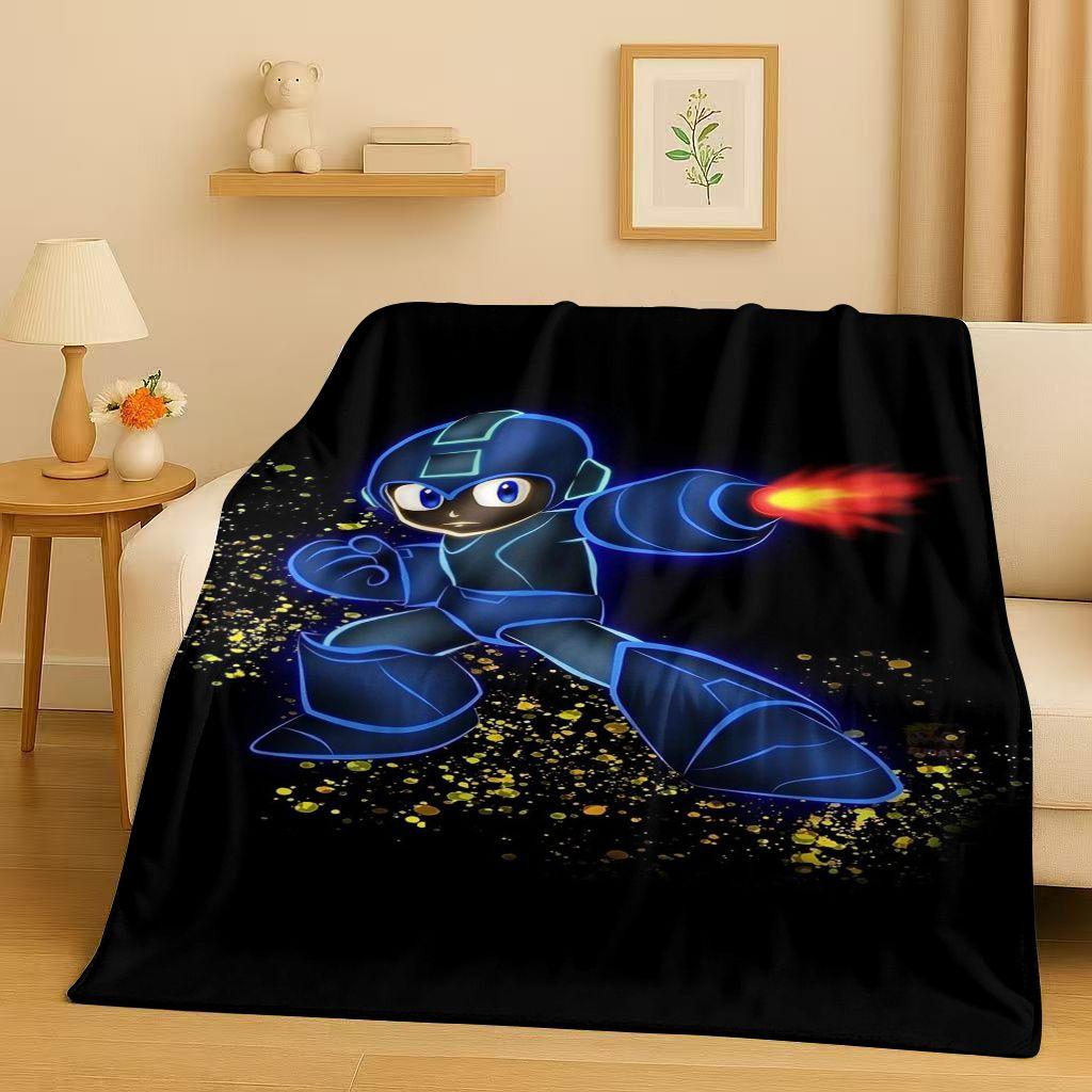 Classic Game Rockman Mega Man Flannel Blanket,Ultra Soft Warm Plush Throw for Home Bedroom Bed Sofa Cover Office Travel Picnic