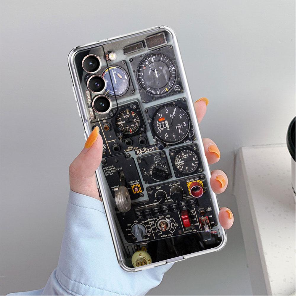 Clear Case For Samsung Galaxy S22 S20 FE S21 S23 Plus Note 20 10 Phone Shell Aviation Aeroplane Helicopter Cockpit Instrument