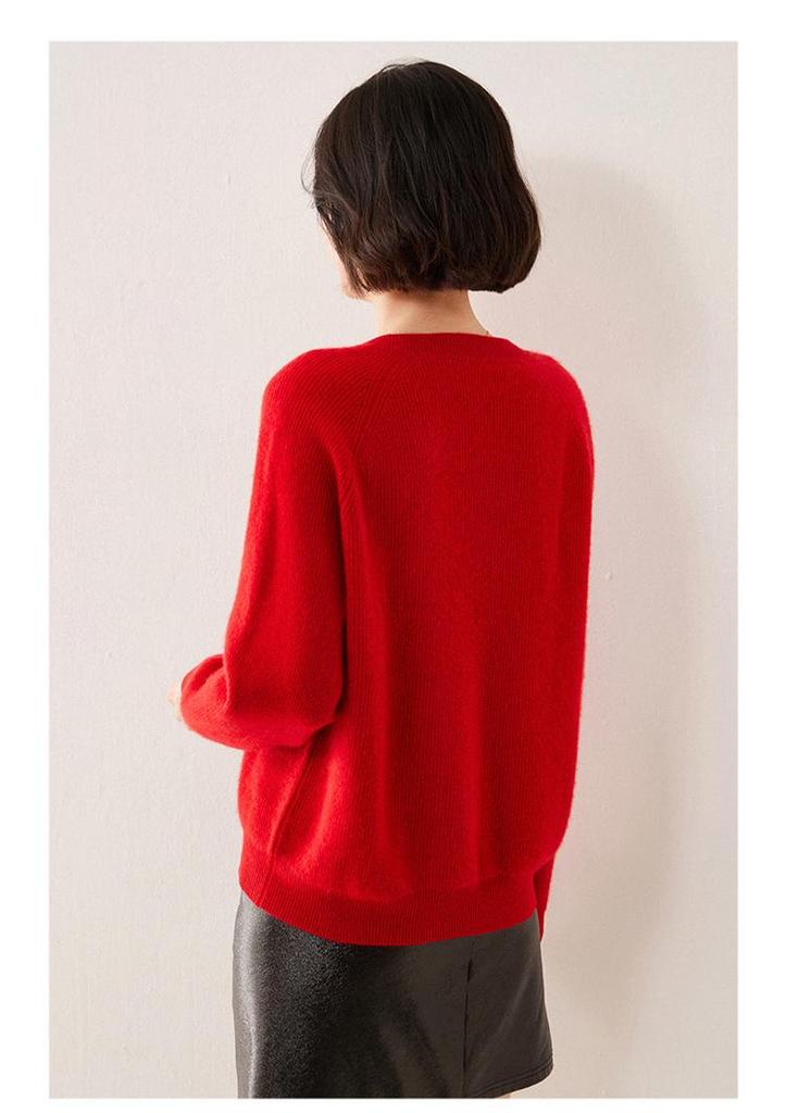 2025 Autumn/Winter Women's Cashmere V-Neck Sweater - Long Sleeve, Solid Color, Versatile, Skin-Friendly, Loose Fit