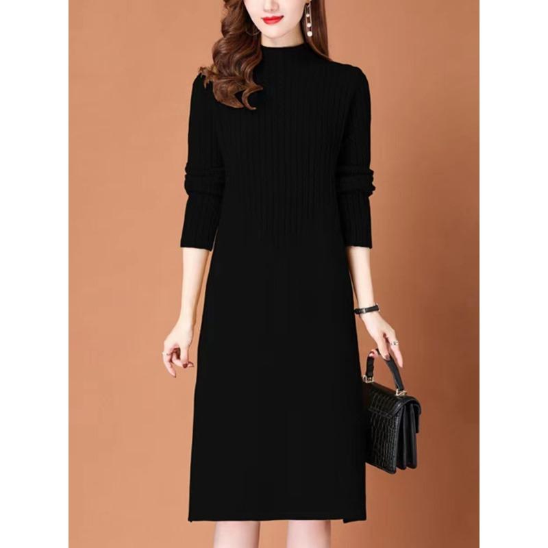 Sweater women's new medium and long over-the-knee sweater semi-turtleneck autumn and winter base loose dress women