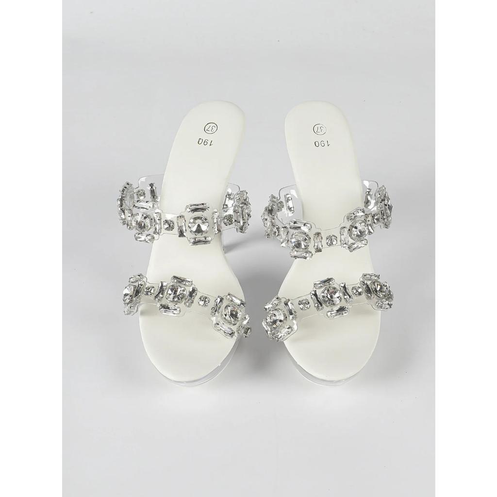 Rhinestone Sexy High Heel 13CM Thin Heel Waterproof Table Slippers Transparent Crystal Shoes Shoes Banquet High LFD-1099-Q20
