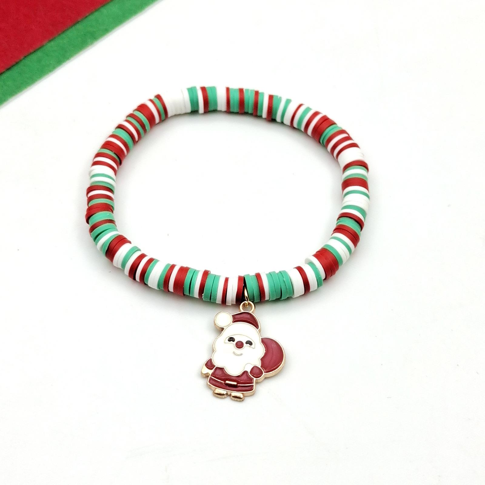 12Pcs Christmas Charm Bracelet Set, Santa & Reindeer Polymer Clay Stretch Wristbands 1