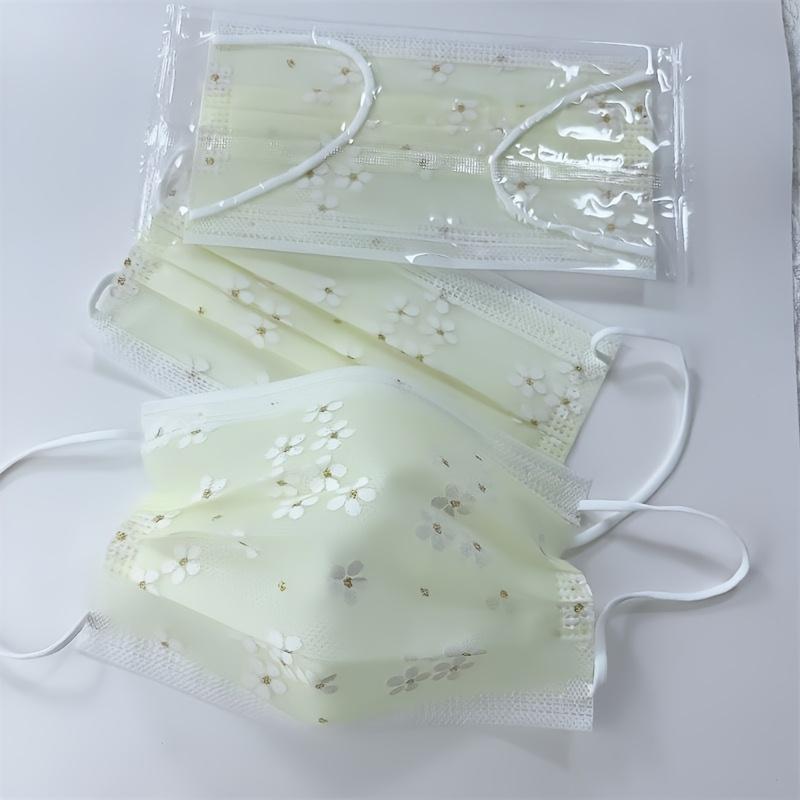 40pcs Disposable Double-Layer Summer Face Masks, Thin and Breathable, Cute and Stylish, Cherry Blossom Lace Design, Comfortable Elasticity for Going