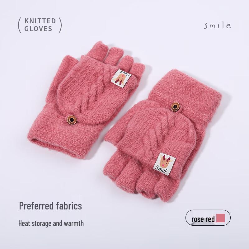 Women s Half-Finger Flip-Top Touchscreen Woolen Gloves