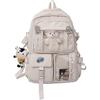 Large Capacity Backpack Lightweight School Bag with Cute Pins Accessories Plush Bear Cow Doll Pendant Compatible Women Teen Girls