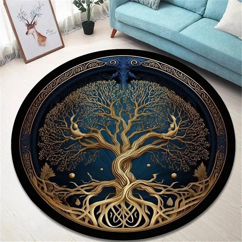 Runder Vintage-Teppich 'Baum des Lebens' für Wohnzimmer und Schlafzimmer Eleganter rutschfester Teppich Stilvolle dekorative Bodendekoration Perfektes Geschenk