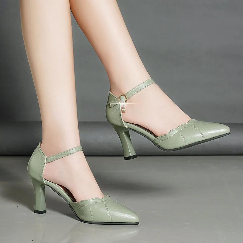 Women's Summer Solid Color Elegant PU High Heeled Sandals One Strap Business Career Shoes