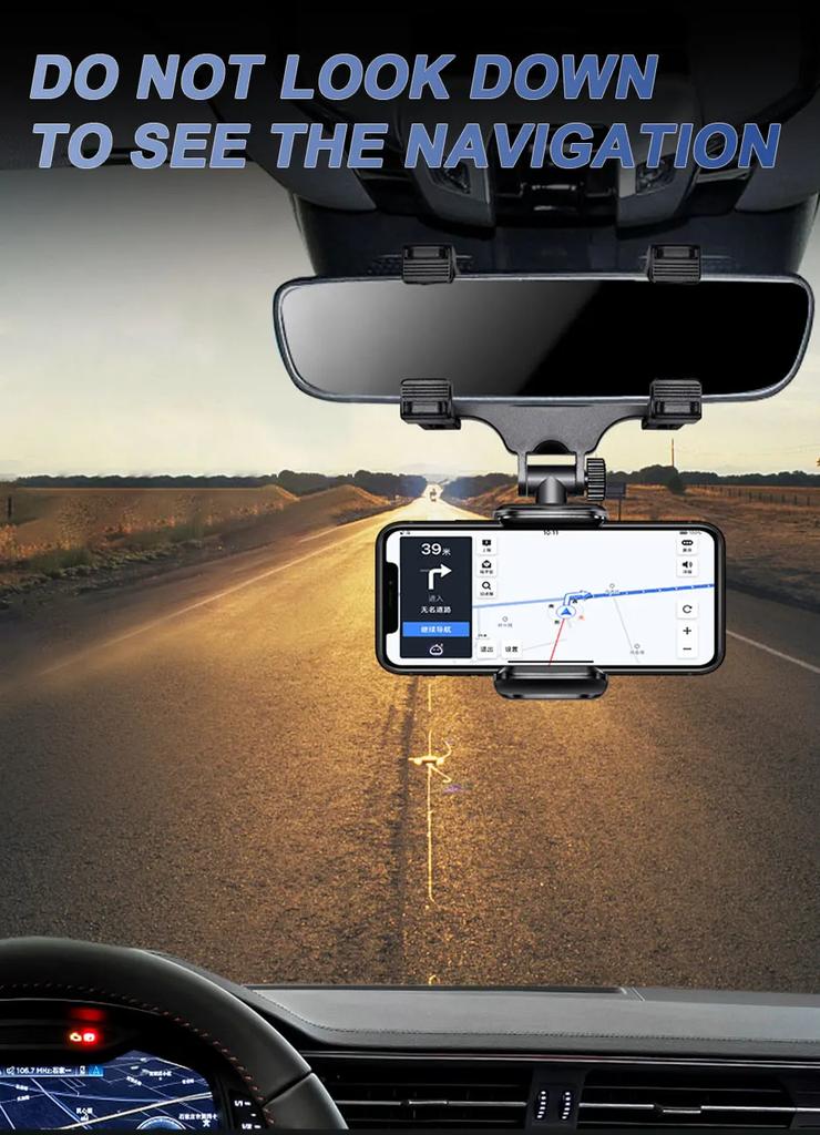 Rearview Mirror Phone Holder for Car Free Rotation Adjustment Phone Mount Stable Gripper Smartphone Navigation Bracket