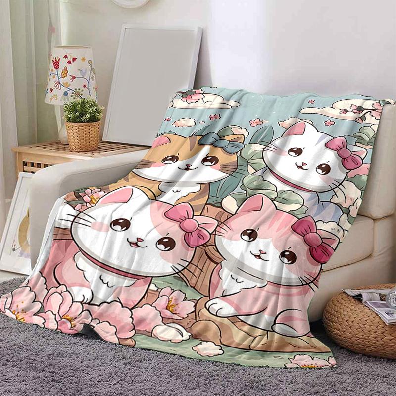 1pc Cartoon Cute Four Kittens Blanket Room Decor, Soft Bedding Cover, Living Room, Travel, Camping, Car Blankets, Beach