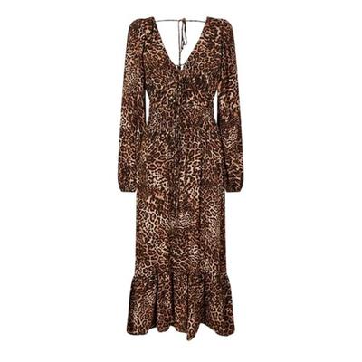 Nobody´s Child Dames Samantha Midi Jurk met Luipaardprint en V-hals