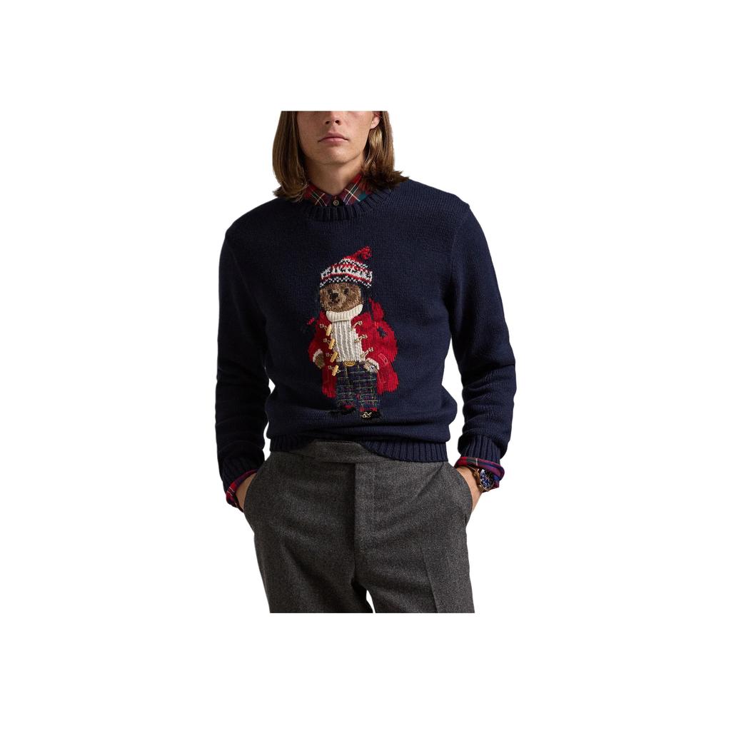 Polo Ralph Lauren Cartoon Pattern Letter Crew Neck Long Sleeve Pullover Sweater Men Sweater Navy-Blue 710952384-001