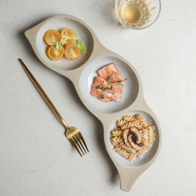 Abay Ceramic Three-Compartment Divided Snack Plate