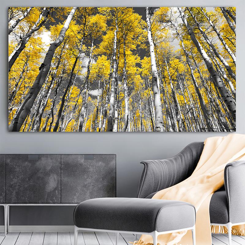 Yellow Birch Forest Canvas Painting Autumn Golden Tree Posters and Prints Landscape Pictures for Living Room Home Wall Decor