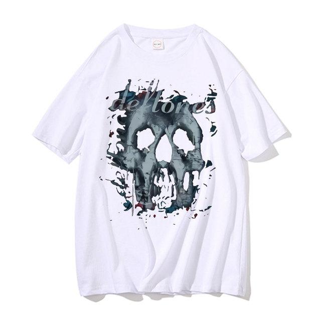 

Deftones Skull Black Graphic Print Cotton T Shirt Oversized Y2k Short Sleeve Men Women Alternative Rap Metal Band Brand Tshirt Tops Man Tees XXXL слонова кістка