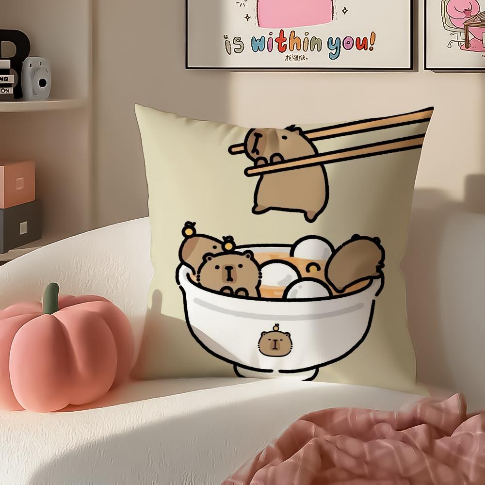 Chill Cute Adorable Art Cartoon CCapybara Cushion Cover Pillowcase Short Plush Invisible zipper Room Sofa Cushion Cover