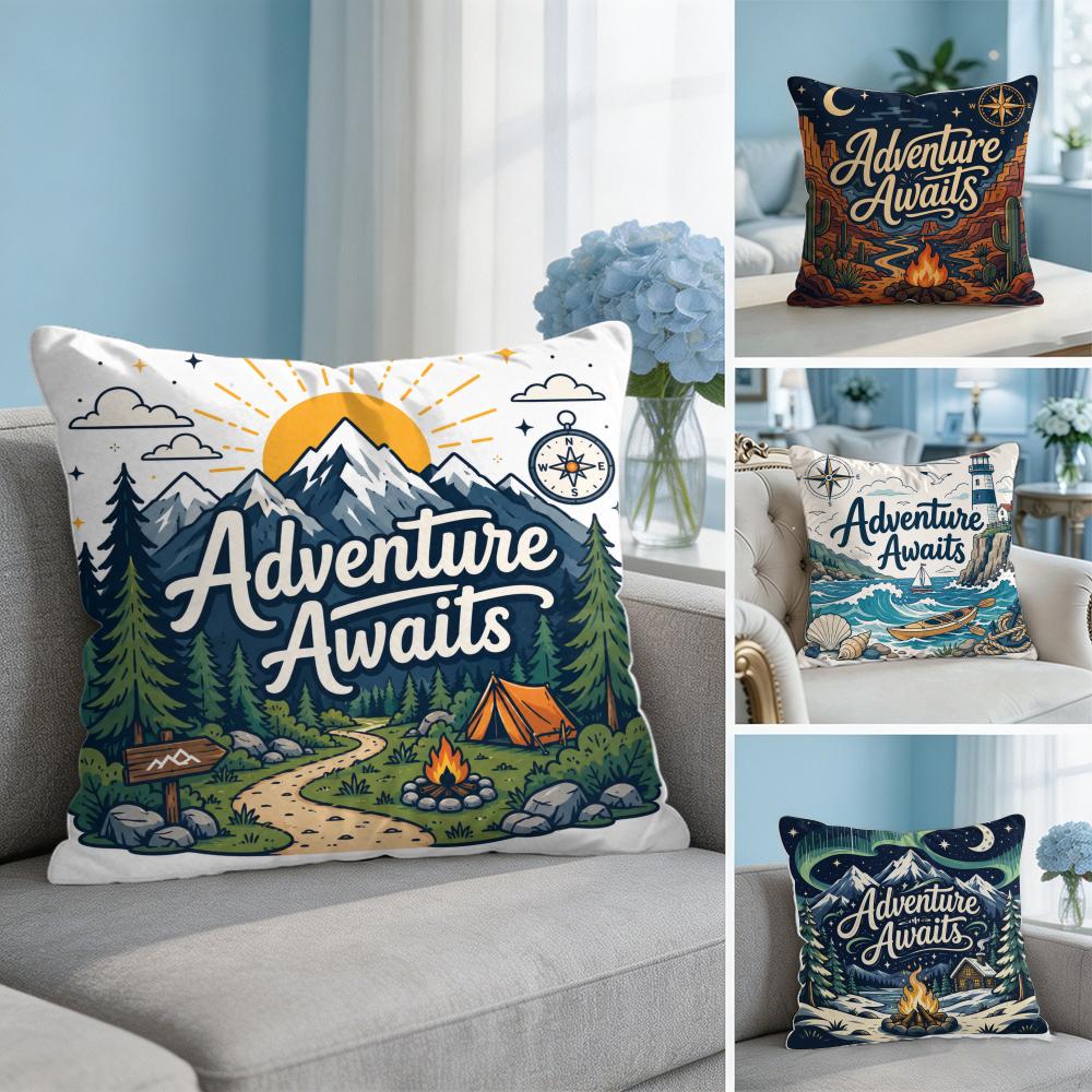 Adventure Awaits Cushion Cover Breathable Organic Short Plush Cushion Covers Machine Washable Wrinkle-Resistant Soft Durable