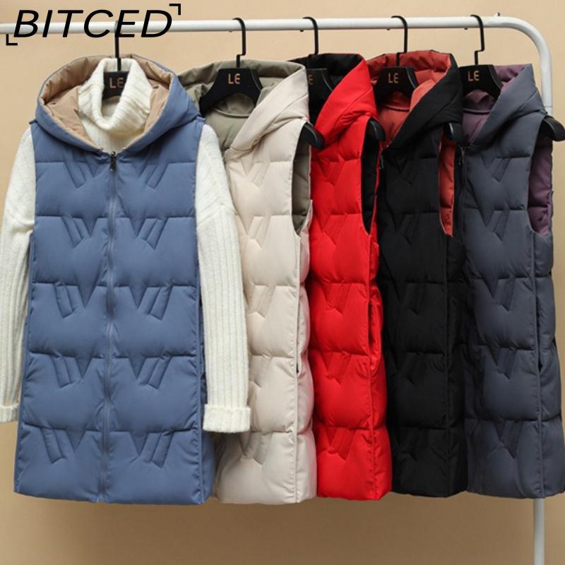 BITCED Reversible Hooded Lightweight Casual Down-Filled Quilted Vest - Slim-Fit Women's Waistcoat Jacket