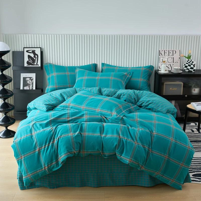 New Cotton Quilt Cover Plaid Yarn-dyed Washed Single Douvet Bed 160x210 220x240 Skin Friendly Comfortable Large Size Bedding