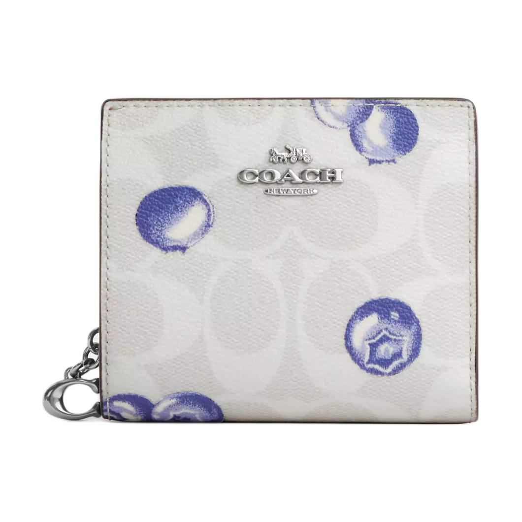 

Coach Snap Wallet 10 Blueberry Print Button Signature Coated Canvas Wallet Women wallet Silver Chalk Light-Purple CR941-SVWPY Basic Set (Bag+Dust Bag)